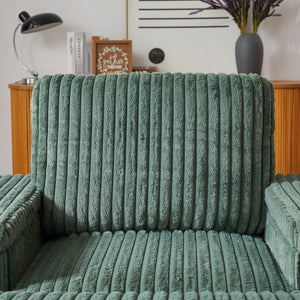 English Elm 42.5-inch corduroy single recliner with cup holder, storage ottoman, plush back pillow for lounging Green W834P375120