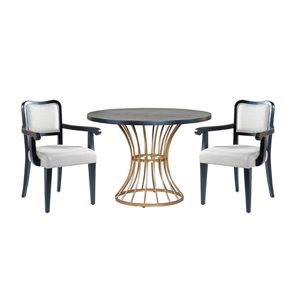 English Elm 42" Round Oak Veneer Pedestal Dining Set with Upholstered Chairs for Kitchen Nooks N842S000126B