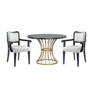 English Elm 42" Round Oak Veneer Pedestal Dining Set with Upholstered Chairs for Kitchen Nooks N842PS125126B