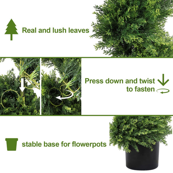 English Elm 6ft Spiral Faux Cedar Trees Two-tone Evergreen Outdoor Patio Entryway Set of 2 W2945P390478