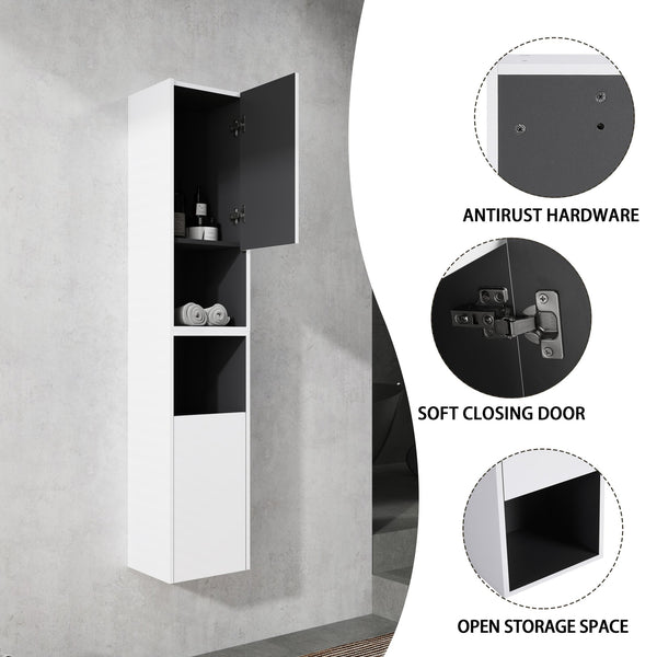 English Elm 12" Bathroom Side Cabinet - Wall-Mounted, Soft-Close Doors, Space-Saving Design For Modern Storage Solutions W999S00280