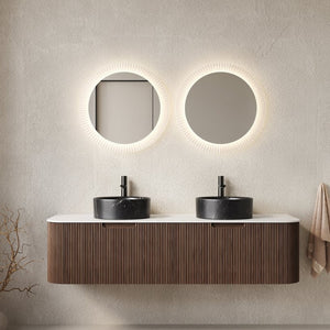 English Elm Dina 60 Inch Floating Bathroom Vanity Sintered Stone Top Dual Glass Basins Wood Grain Black,Carrara White,Walnut W2615S00714