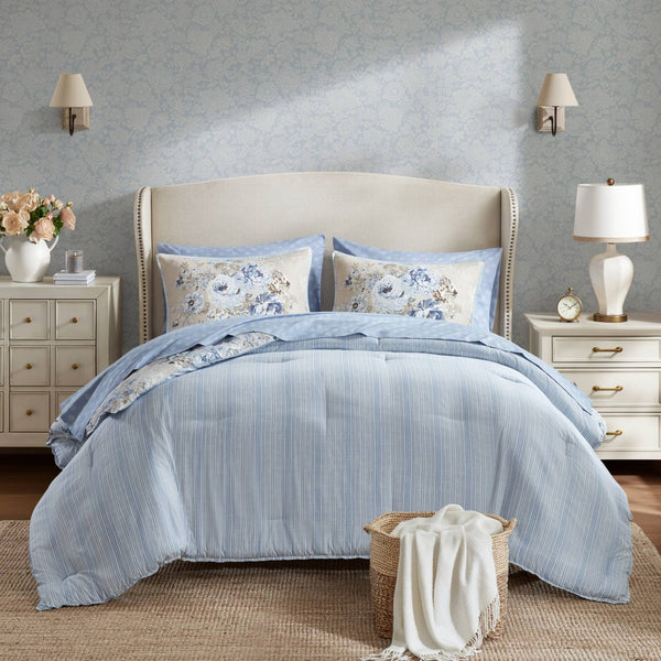English Elm 7-piece King Floral Comforter Set Reversible Botanical Bedding with Sheets and Shams B035P408242