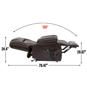 English Elm Dual Motor Power Lift Recliner with Massage Heat and 180 Degree Brown Lounge Chair W1803S00042