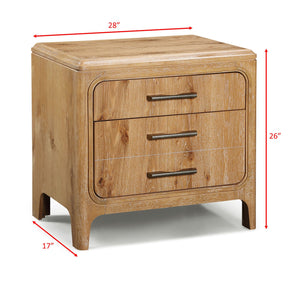 English Elm 1pc Natural Wood Finish Three Drawer Nightstand with Metal Hardware, 28"W x 17"D x 26"H Elegant Storage B2741P346379