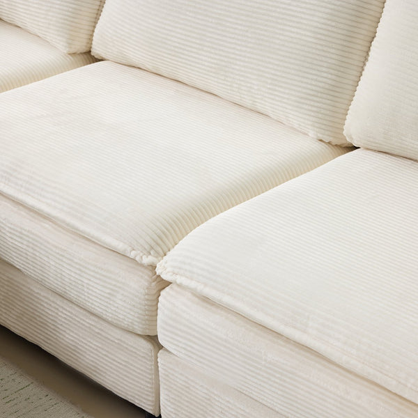 English Elm 136" Plush Cloud Modular 4-Seater Sofa with 2 Ottomans, Beige Corduroy, High-Resilience Foam Comfort, Durable Wood Frame W1829S00064