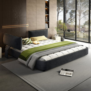 English Elm King Size Chenille Upholstered Cloud Bed Frame With Movable Padded Headboard, Dark Grey Elegance W1885S00240