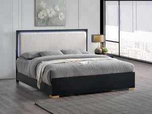 English Elm Steeler King Panel Bed with Led Backlit Headboard in Glam Black and Gold B078S00699