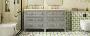 English Elm 60'' Freestanding Bathroom Vanity Set With Ceramic Sink, Gray Wood Frame & 3 Soft-Close Drawers N710SS00003E