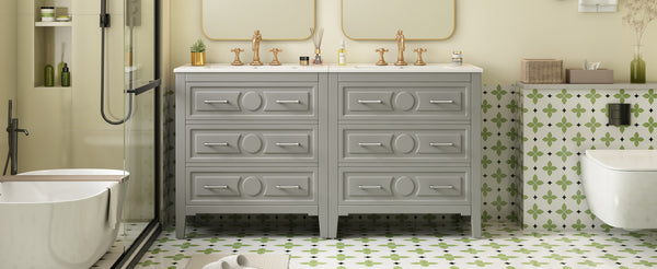 English Elm 60'' Freestanding Bathroom Vanity Set With Ceramic Sink, Gray Wood Frame & 3 Soft-Close Drawers N710SS00003E