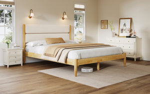 English Elm Christopher Knight Home® - Queen Plush Upholstered Solid Rubberwood Bed Frame with High Fleece Headboard, Ivory, Storage Ready N757Q252769B