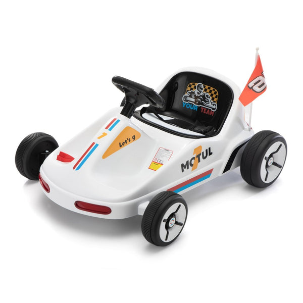 English Elm 12v Kids Electric Go Kart with Parental Remote Dual Motors Led Bluetooth Pedal White W2181P201026