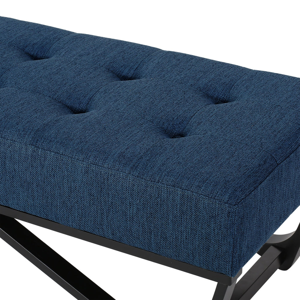English Elm Christopher Knight Home® - Navy tufted Ottoman Bench 47” W x 17.5” D x 16.5” H — Modern navy fabric, waffle stitch, bentwood legs N757P186386B