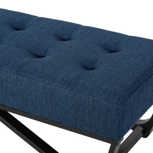 English Elm Christopher Knight Home® - Navy tufted Ottoman Bench 47” W x 17.5” D x 16.5” H — Modern navy fabric, waffle stitch, bentwood legs N757P186386B