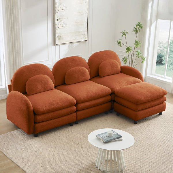 English Elm Teddy Fleece Modular Cloud Sofa Plush Curved Sectional with Ottoman for Living Room Orange W5656S00097