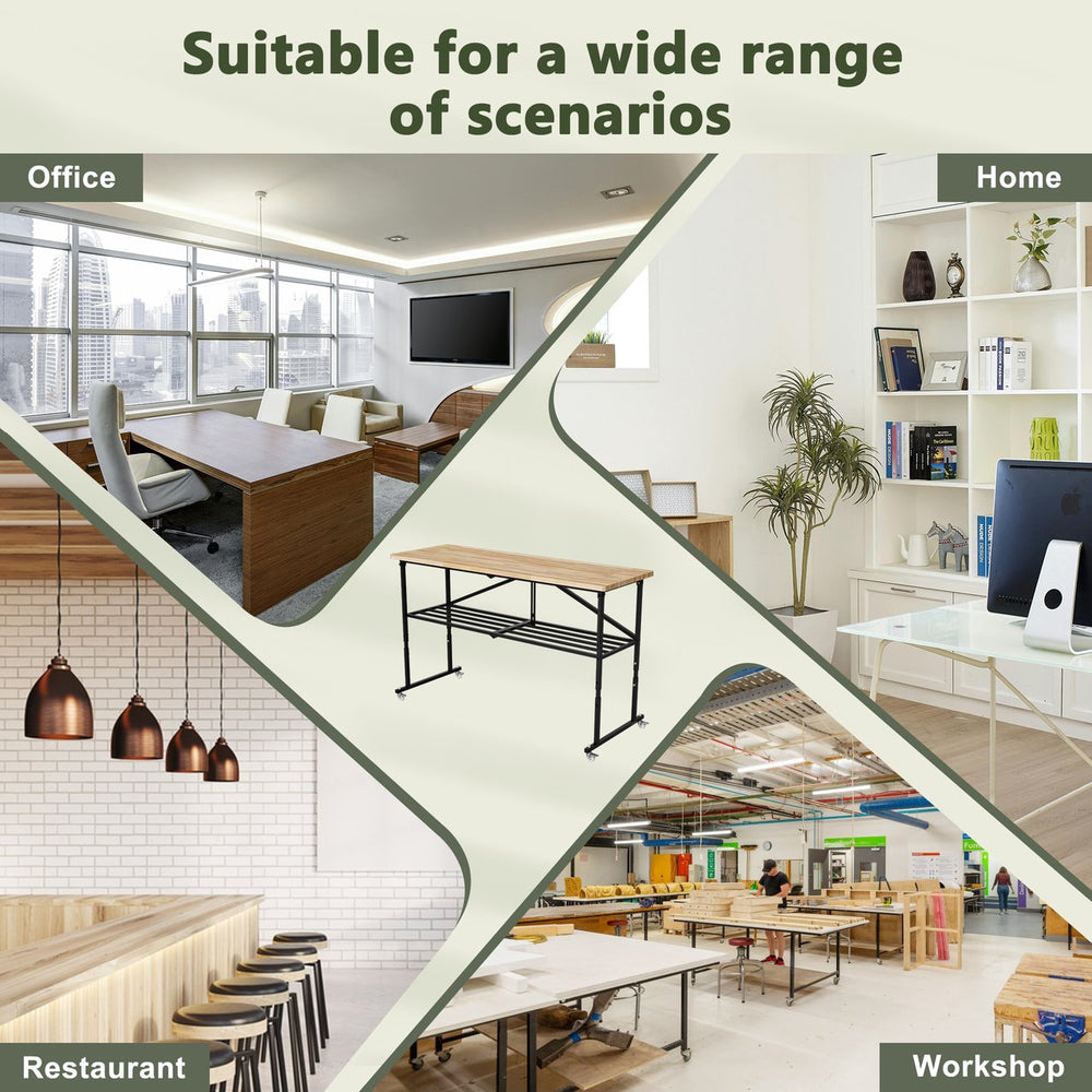 English Elm SmartFold Heavy-Duty Butcher-Block Workbench 2000LB Capacity Wood Top Portable Table w/ Locking Casters, Adjustable Height & Quick-Collapse Steel Frame W1422P325006