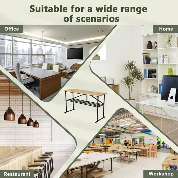 English Elm SmartFold Heavy-Duty Butcher-Block Workbench 2000LB Capacity Wood Top Portable Table w/ Locking Casters, Adjustable Height & Quick-Collapse Steel Frame W1422P325006