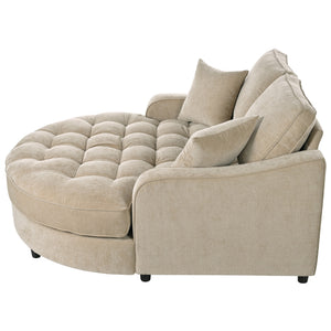 English Elm 55" Modern Chaise Lounge Sofa Bed Upholstered in Soft Chenille with Tufted Round Seat & Pillows, Durable Frame Champagne N719P256002G