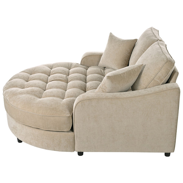 English Elm 55" Modern Chaise Lounge Sofa Bed Upholstered in Soft Chenille with Tufted Round Seat & Pillows, Durable Frame Champagne N719P256002G