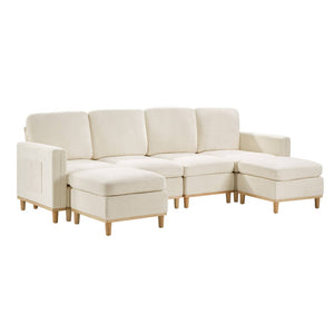 English Elm Modern Modular Sectional Sofa with Plush Cushions and Tapered Legs for Living Rooms Beige+White W2085S00106