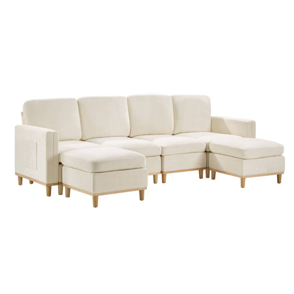 English Elm Modern Modular Sectional Sofa with Plush Cushions and Tapered Legs for Living Rooms Beige+White W2085S00106