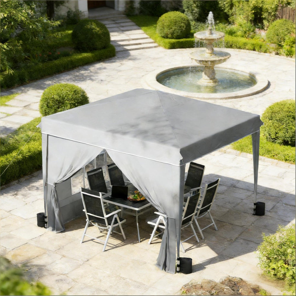 English Elm Convenient Pop up Canopy 10x10 Steel Frame Upf50 Oxford Roof with Sidewalls Included Light Gray,White T3971P454719