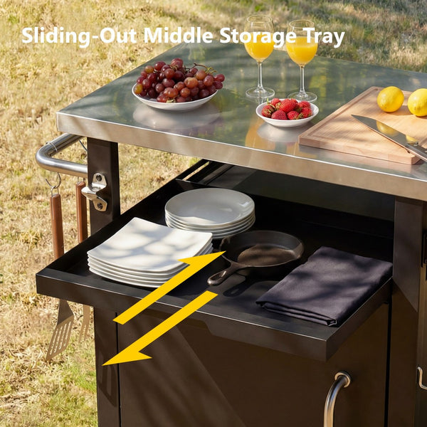 English Elm K&k Outdoor Rolling Grill Cart Stainless Steel Top Bbq Prep Station with Cover N707P379796B