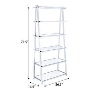 English Elm White White High Gloss and Chrome 6-Shelf Bookshelf 71.5" H Modern Open-Back Storage for Living Room B062S00483