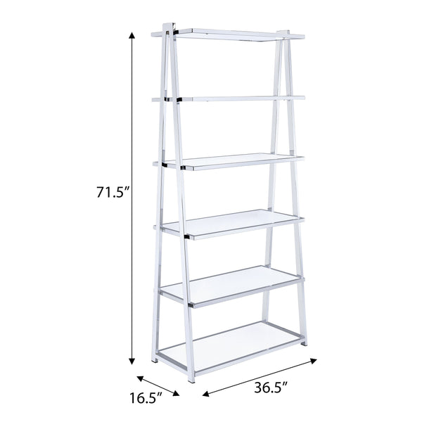 English Elm White White High Gloss and Chrome 6-Shelf Bookshelf 71.5" H Modern Open-Back Storage for Living Room B062S00483
