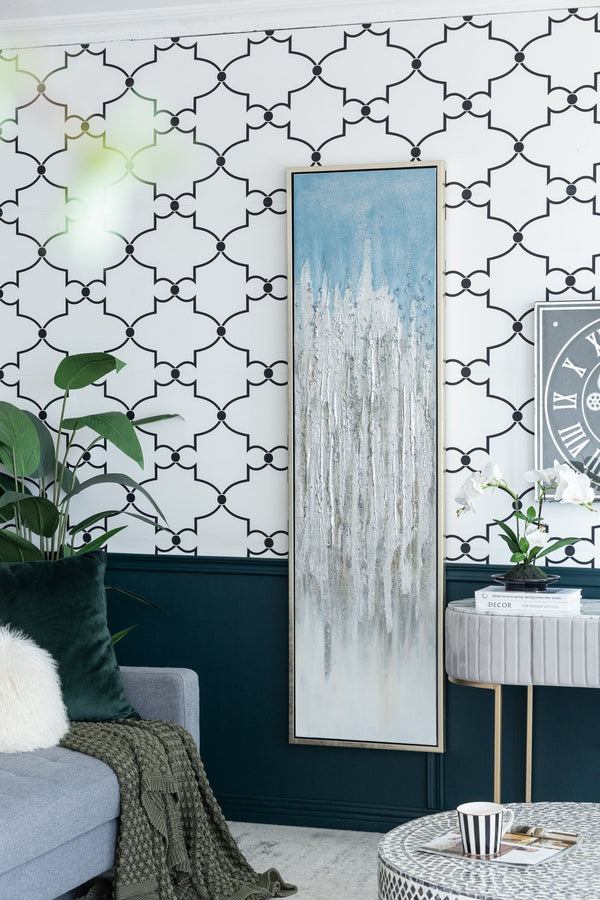 English Elm S/2 Dhalia Ombre Wall Art Set of 2 71x21" Hand-Painted Blue-to-Gray Panels with Silver Accents W2078P318306