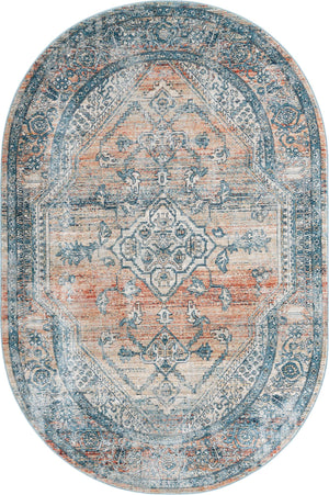 Unique Loom Newport Ochre Machine Made Border Rug Multi, Blue/Ivory/Gray/Light Blue/Light Brown/Red/Rust Red/Terracotta 5' 3" x 8' 0"