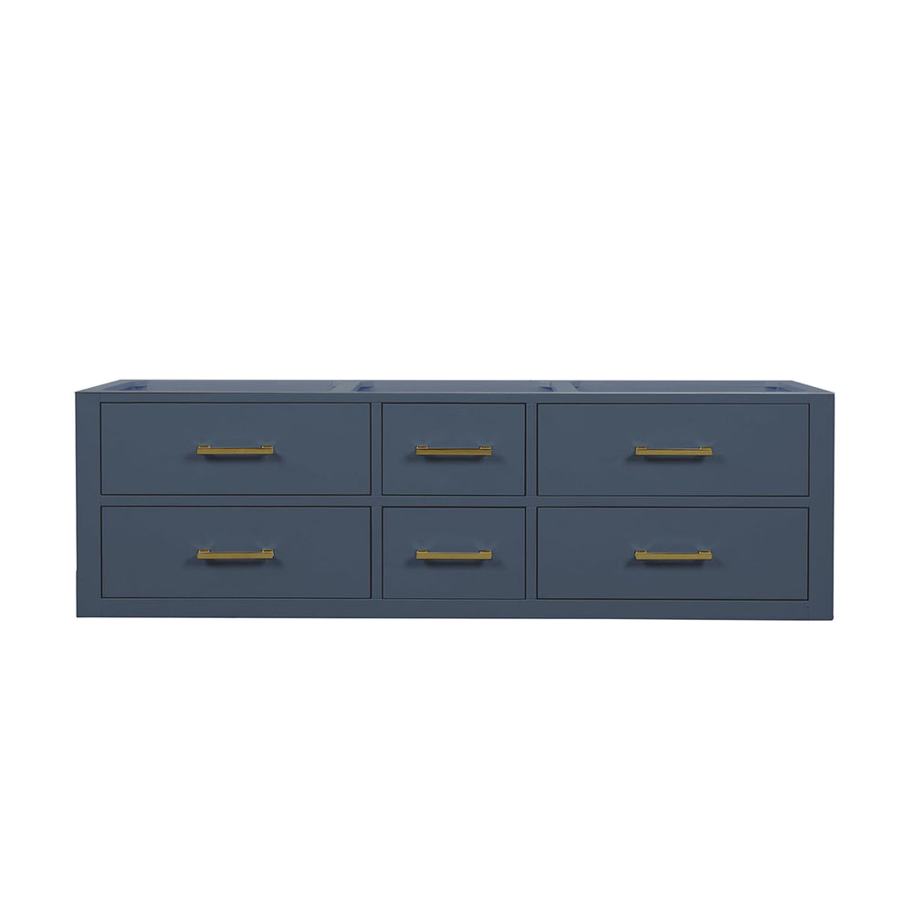 English Elm Blue Double Sink Vanity 60” Wide - Stylish Midcentury Design, Wall-Hung, Soft-Close Drawers & Storage B2731P258041