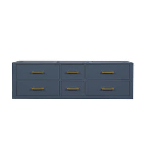 English Elm Blue Double Sink Vanity 60” Wide - Stylish Midcentury Design, Wall-Hung, Soft-Close Drawers & Storage B2731P258041