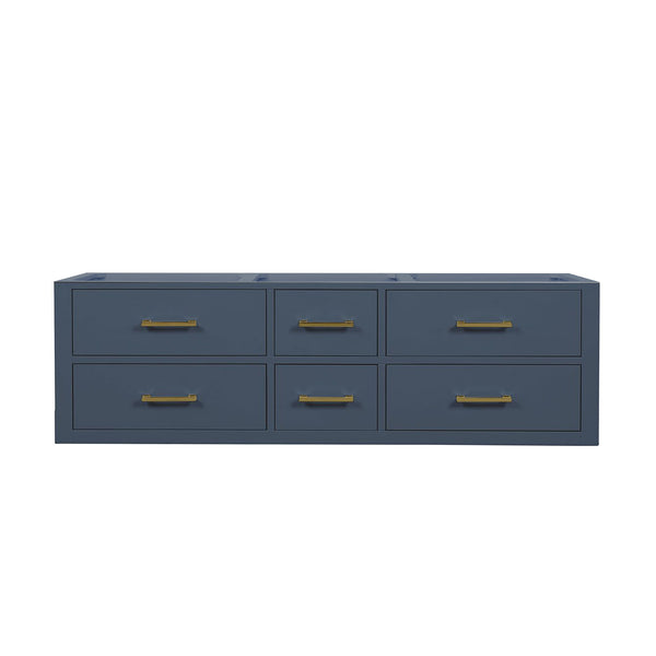 English Elm Blue Double Sink Vanity 60” Wide - Stylish Midcentury Design, Wall-Hung, Soft-Close Drawers & Storage B2731P258041