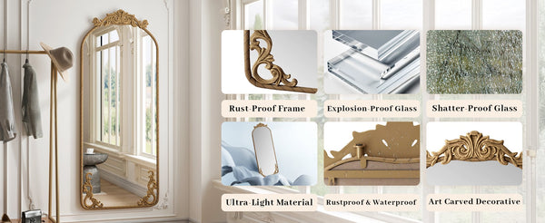 English Elm 58"X24" Arched Full Body Mirror - Vintage Ornate Design, Wall-Mounted, Durable Shatter-Resistant Glass W757P286271