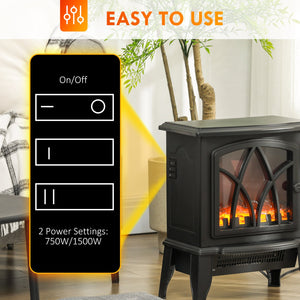 English Elm Homcom 18" Electric Fireplace Stove – Portable Freestanding Heater With Realistic Flame & Safety Features W2225P229139