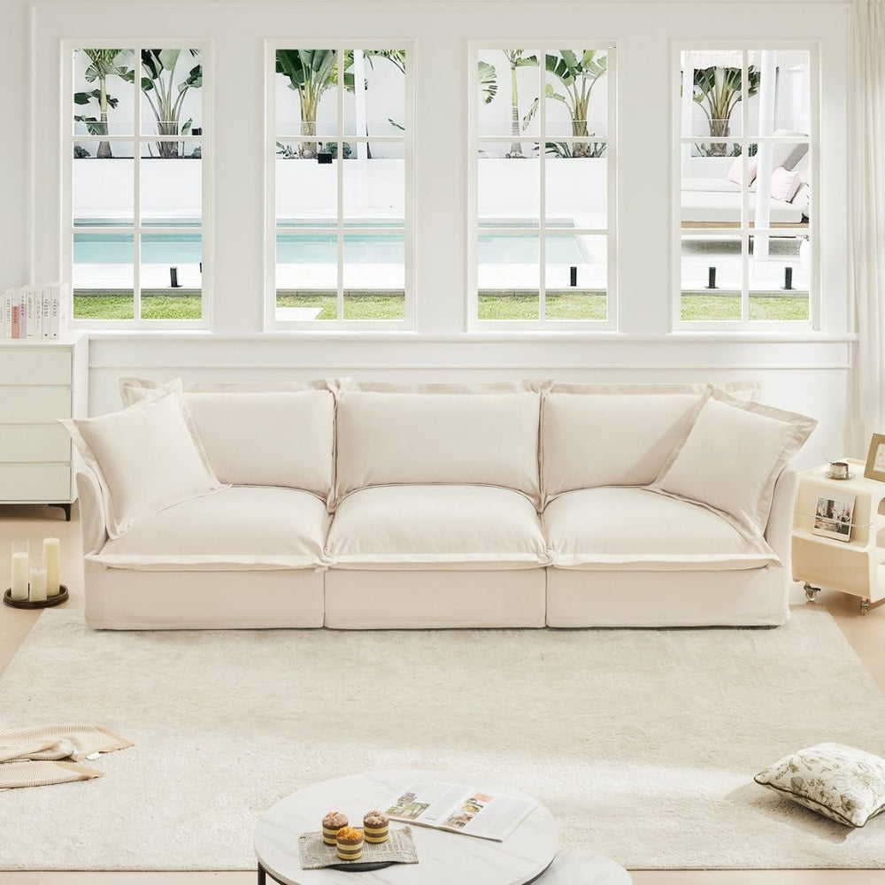 English Elm Slipcovered Modern 3-Seater Sofa – Plush Chenille Couch With Removable Covers & Modular Flexibility W3041S00005-GIGA