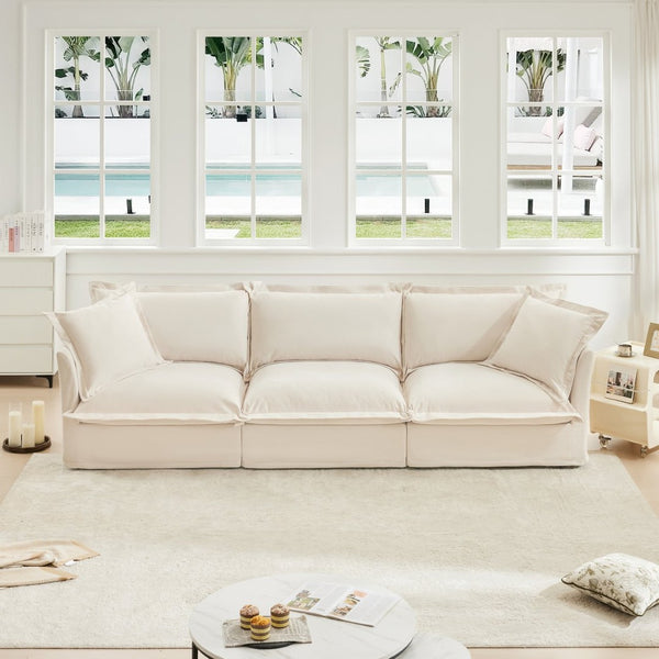 English Elm Slipcovered Modern 3-Seater Sofa – Plush Chenille Couch With Removable Covers & Modular Flexibility W3041S00005-GIGA