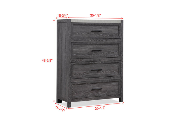English Elm 1pc Modern Minimalist 4-Drawer Tall Chest with Two-Tone Finish, Sleek Bedroom Storage Cabinet Gray 38.5 L x 19.5 W x 51.6 H B2741P330131