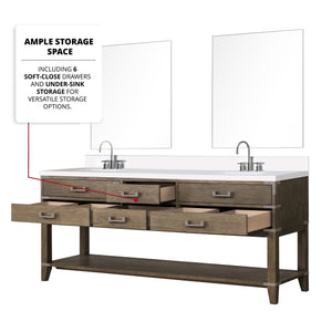 English Elm Grey Oak Double Bath Vanity With White Quartz Top, Chrome Faucet Set & 2 Matching 36" Mirrors B2731S01912