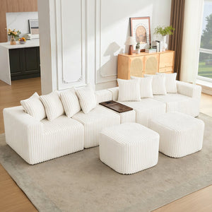 English Elm [new U-shaped Corduroy Sectional with Usb Charging Console and Movable Modules Beige W2108S00176