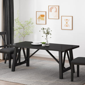English Elm Christopher Knight Home® - DINING Table with Farmhouse Charm, Solid Rubberwood Frame, Wood-Look Top, 71" x 44.5" Spacious Design Matte Black 69001.00BLK