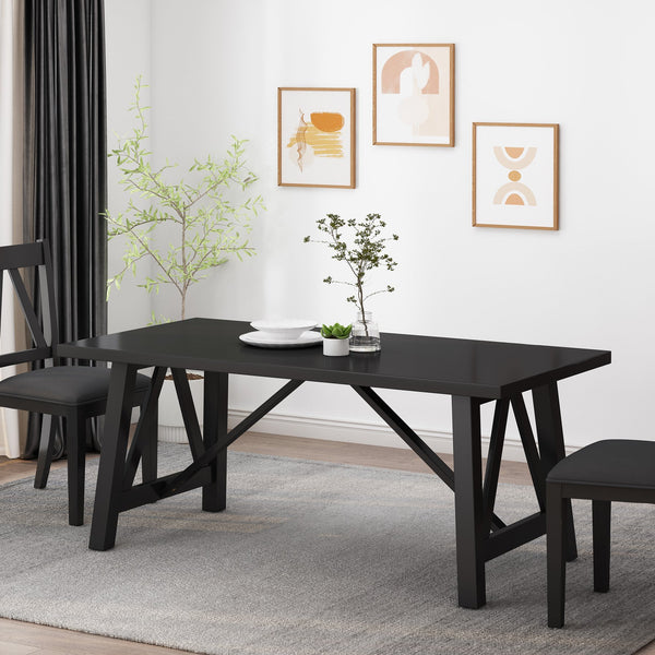 English Elm Christopher Knight Home® - DINING Table with Farmhouse Charm, Solid Rubberwood Frame, Wood-Look Top, 71" x 44.5" Spacious Design Matte Black 69001.00BLK