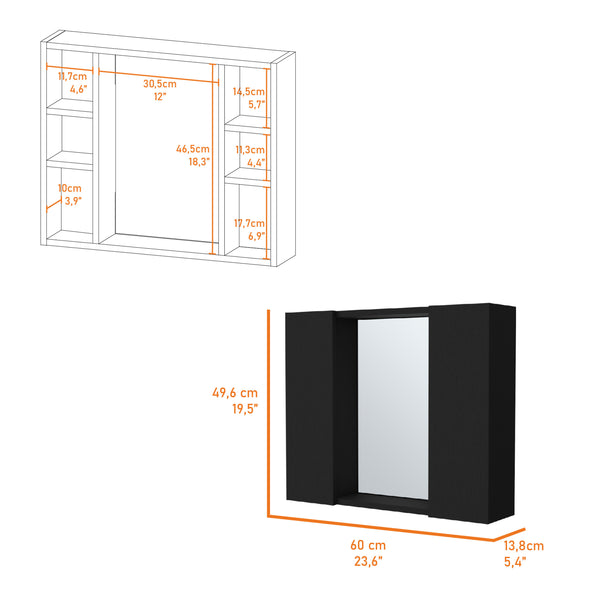 English Elm Draco Moisture-Resistant Medicine Cabinet with Mirror, Double Doors, External Shelf & 6 Interior Shelves B128P148704