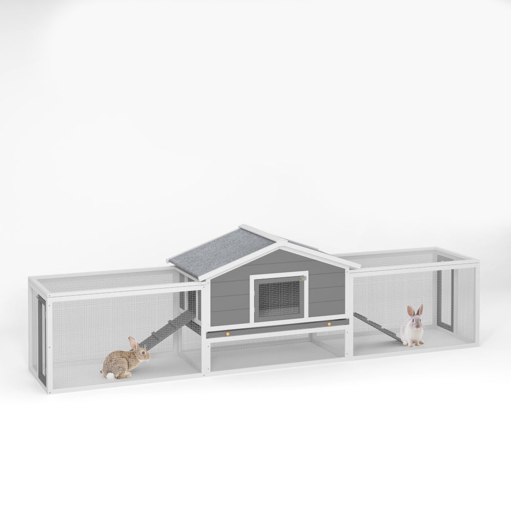 English Elm 2-story Solid Pine Outdoor Rabbit Hutch with Waterproof Roof Run Area and Ramps W1850P264855