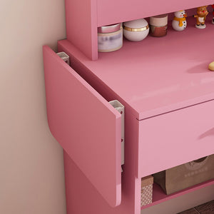 English Elm Vanity Desk with Led Mirror Power Station 3 Drawers Shelves and Makeup Stool W2700P342539