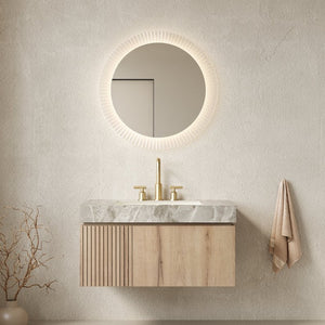 English Elm Muri Floating Bathroom Vanity Sintered Stone Top Plywood Cabinet White Oak Finish W2615S00595
