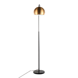 English Elm March Contemporary Floor Lamp - Black Marble Base & Antique Brass Shade - Modern Arc Design Elegance B202S01366