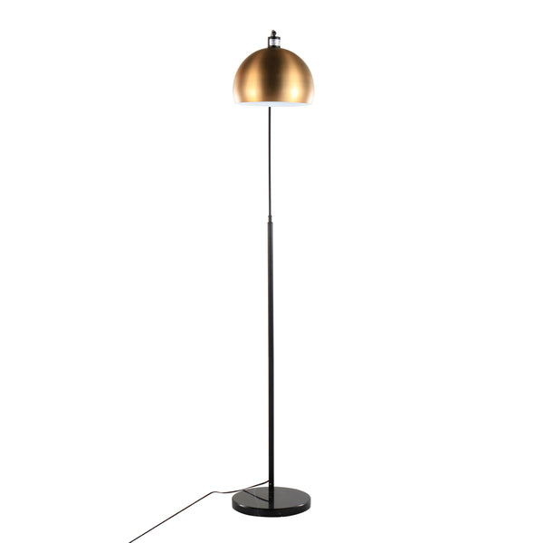 English Elm March Contemporary Floor Lamp - Black Marble Base & Antique Brass Shade - Modern Arc Design Elegance B202S01366