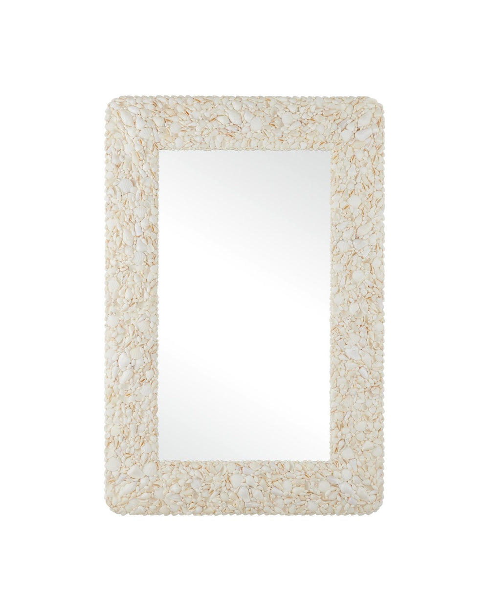 Currey & Company Turbinella Coastal Rectangular Mirror - Handcrafted White Seashell Frame For Elegant Home Decor White Shells ,Wood ,Glass 1000-0168-currey-company